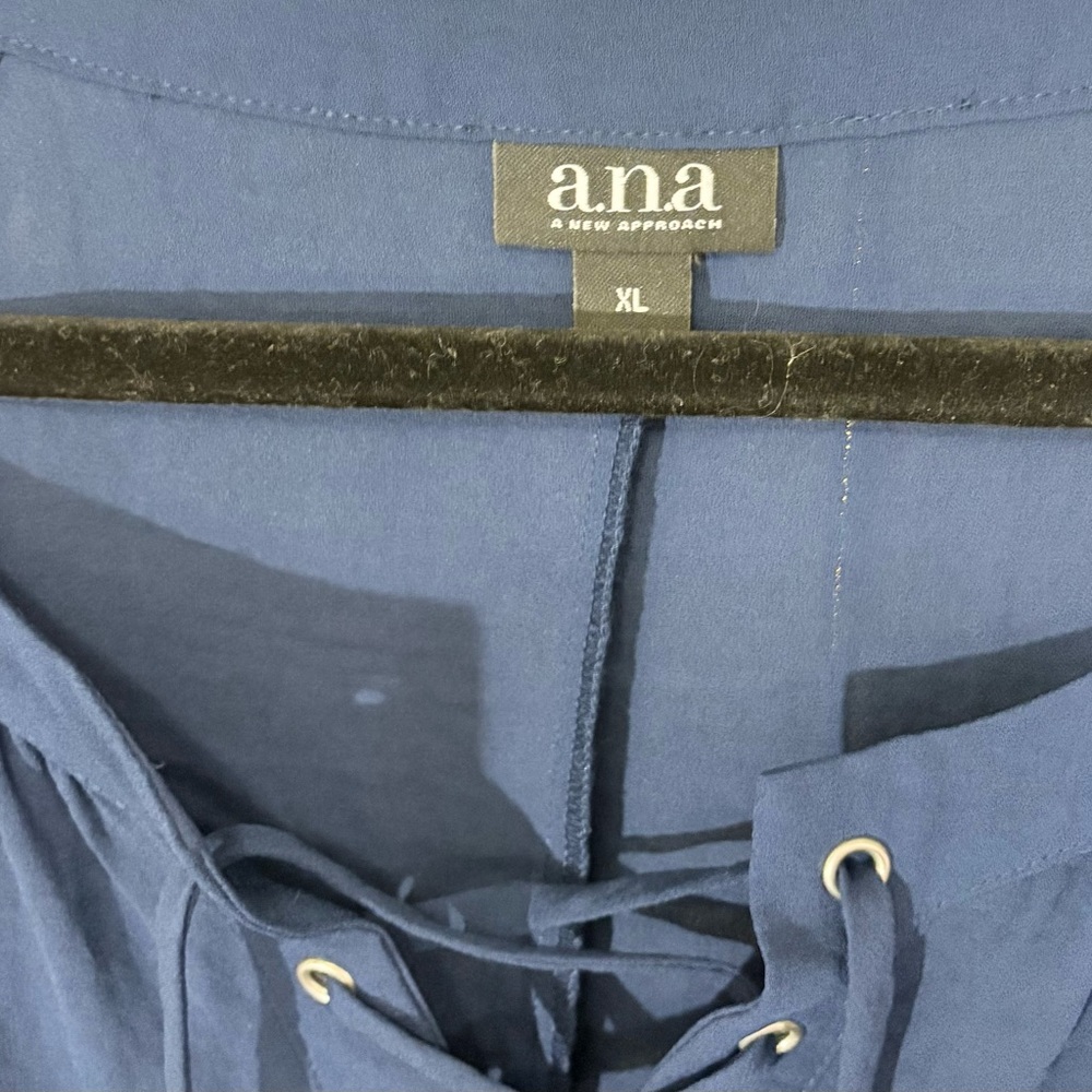 a.n.a Navy blue Relaxed Tie Front Blouse - Picture 3 of 4